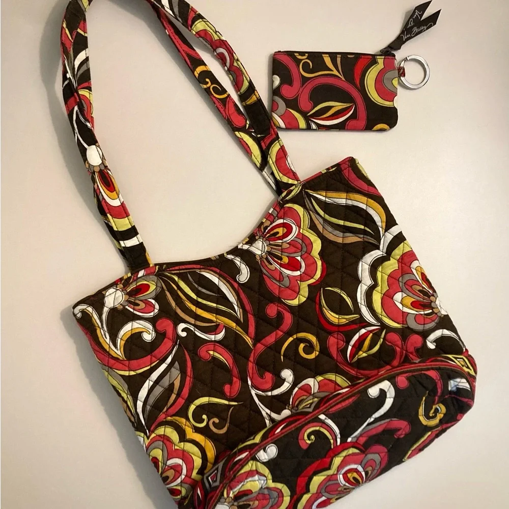 Vera Bradley Puccini Quilted Tote Bag with a Matching Keychain Wallet.